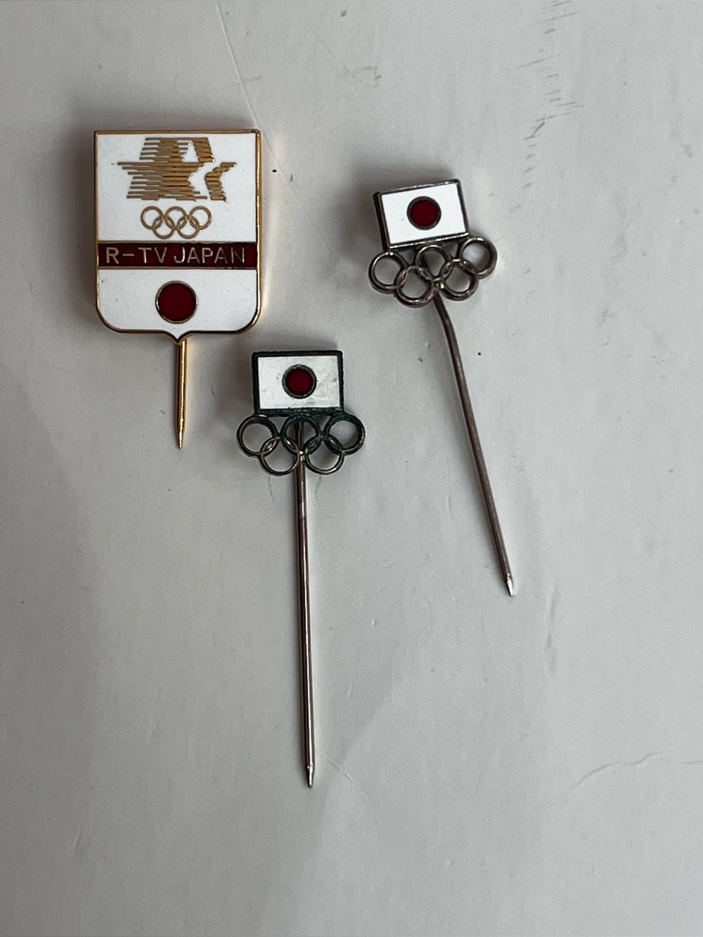 Vintage 1964 Tokyo Olympic Games Japan NOC Media Stick Pin Lot Of 3 Enamel